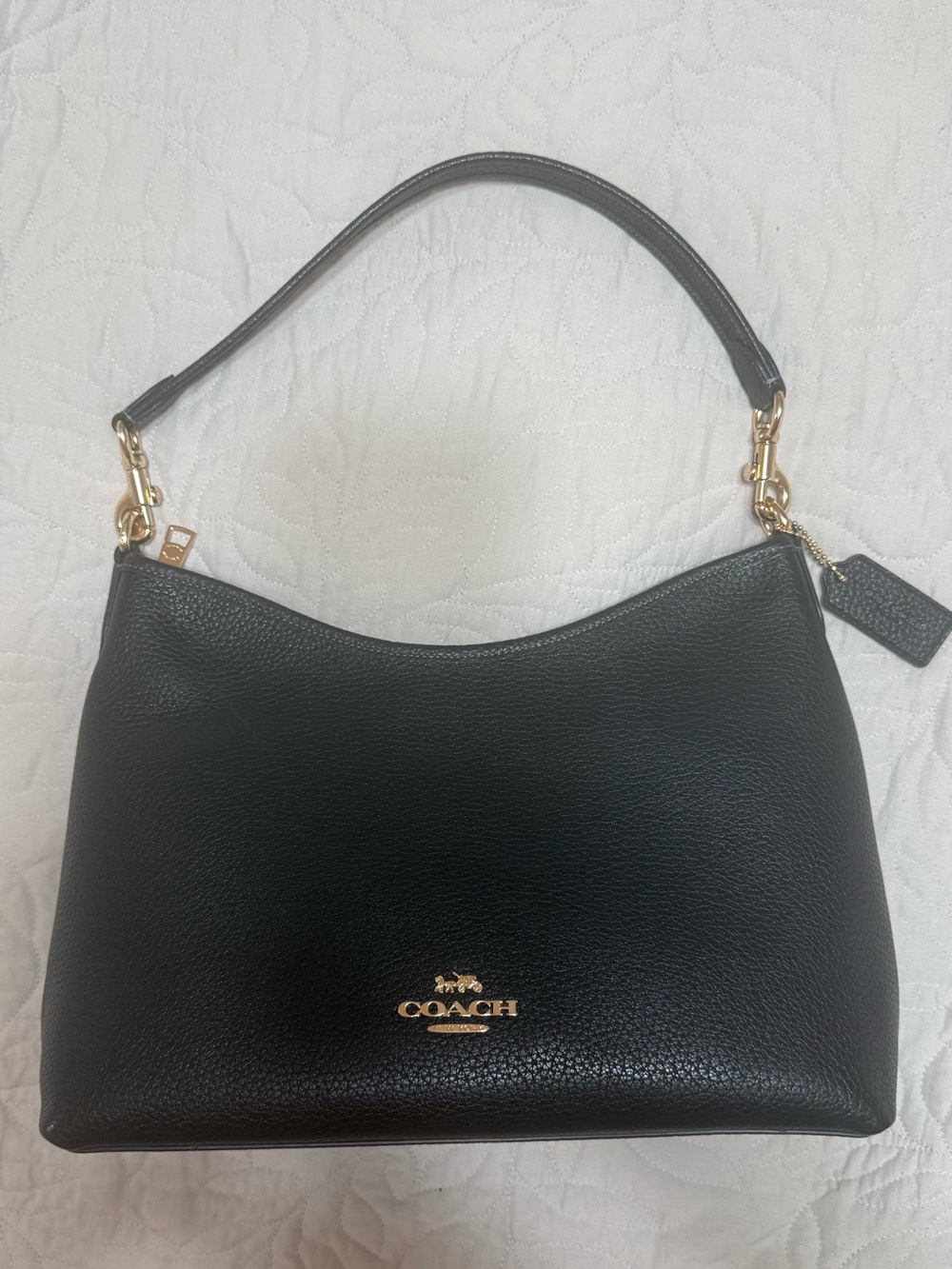 Coach Lauren Black Leather Shoulder Bag with Gold Hardware